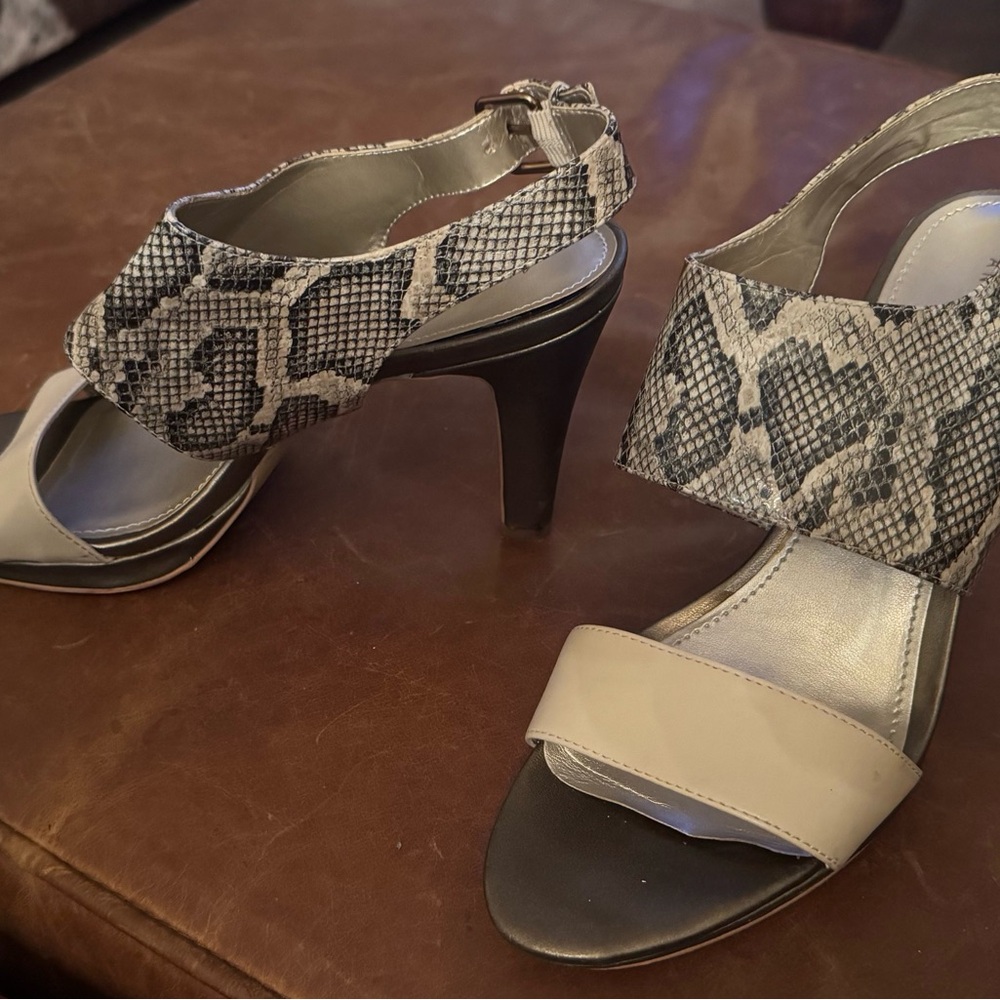 Anne Klein Snakeskin and Cream Heels